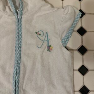 White and Blue Embroidered "A" Swimsuit Coverup